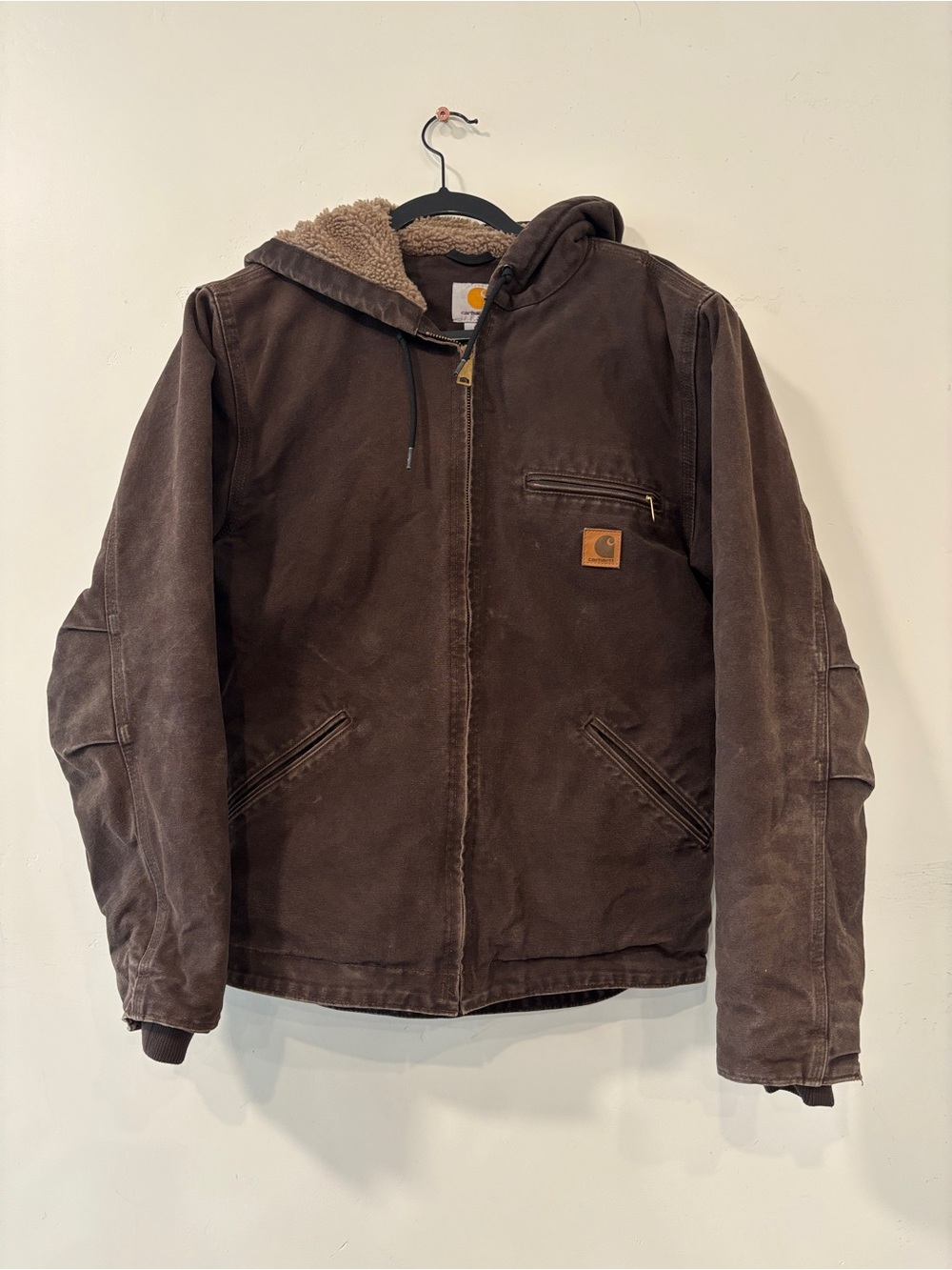 Vtg Carhartt J141 DKB Sierra Jacket Men Dark Brown Sandstone Sherpa Lined Small